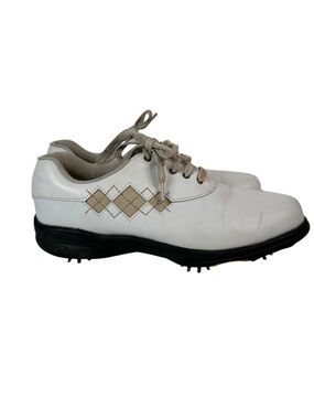 FootJoy eComfort White Tan Argyle Cleated Golf Shoes Womens Size 7